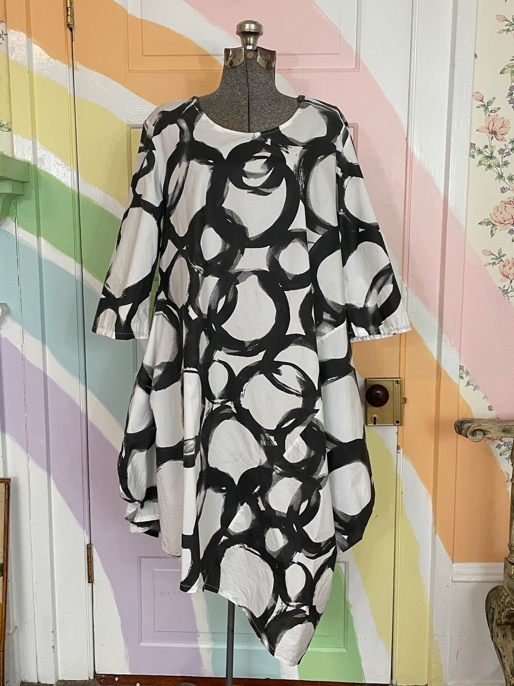 Bryn Walker Nadia Lagenlook Cotton Poplin Abstract Artist Tunic Dress Sz M 🧡🎀